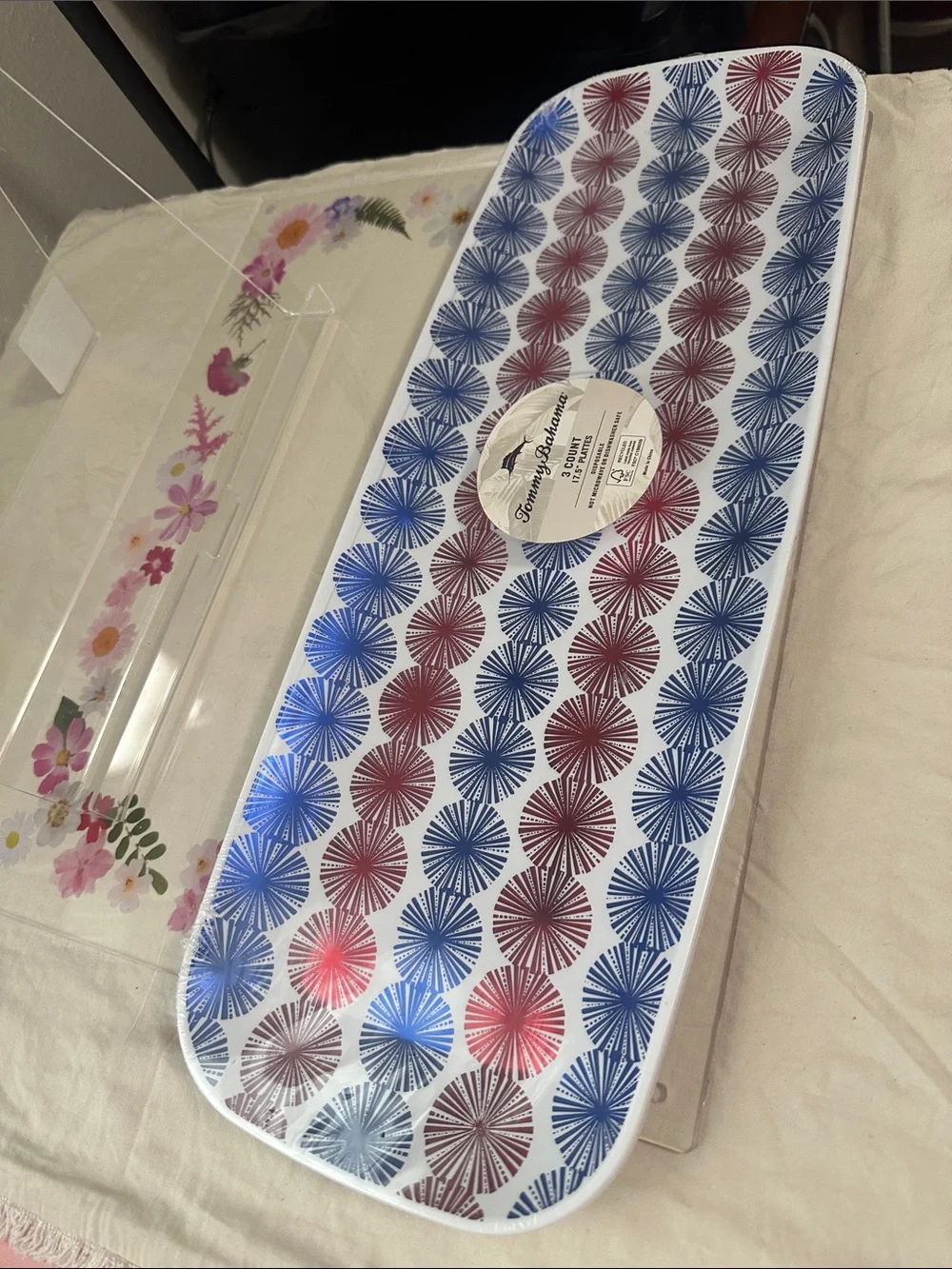 Set of 3 Tommy Bahama Rectangular Tray with Blue and Red Starburst Motif NWT